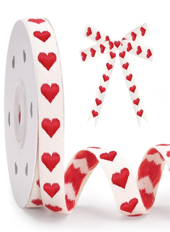 KINGLAKE Valentine Red Heart Cotton Ribbon - 5/8 Inch x 10 Yds Stitched Embroidered Hearts Ribbon for Valentine's Day Gift Wrapping Ribbons for Crafts Bouquet Birthday Wedding Party Decorations - Image 1